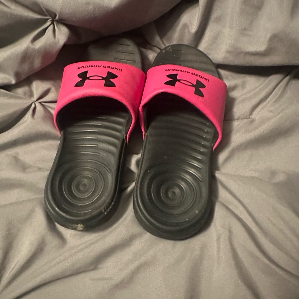 Under Armour Black and Pink Slide Sandals
